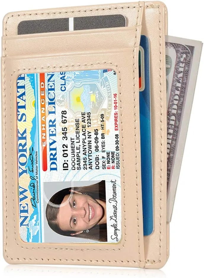 Slim RFID Blocking Card Holder Minimalist Leather Front Pocket Wallet for Women