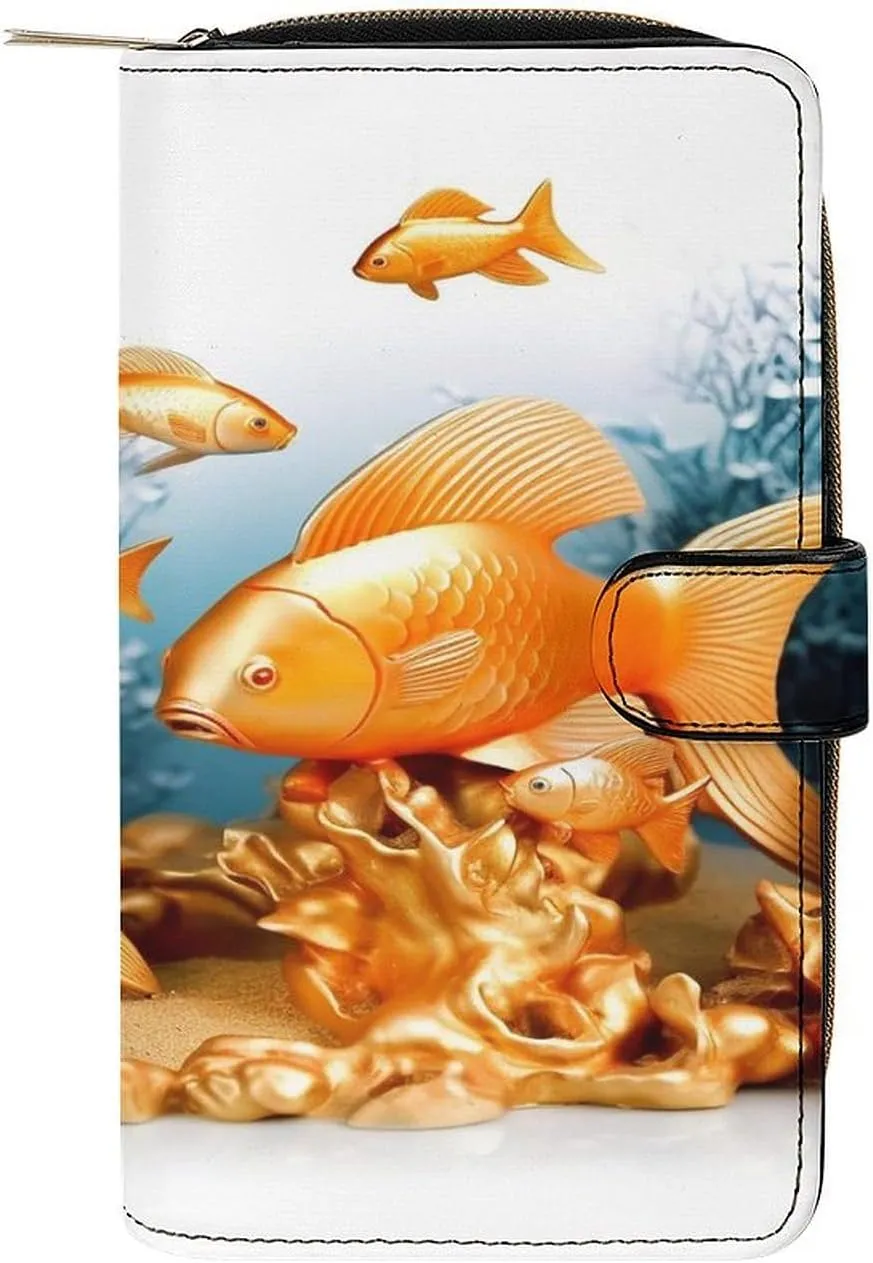 Slim Wallet for Women Men Leather Wallet,Small Fishes Credit Card Holder Clutch Purses for Women, Available in Multiple Styles