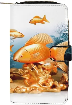 Slim Wallet for Women Men Leather Wallet,Small Fishes Credit Card Holder Clutch Purses for Women, Available in Multiple Styles
