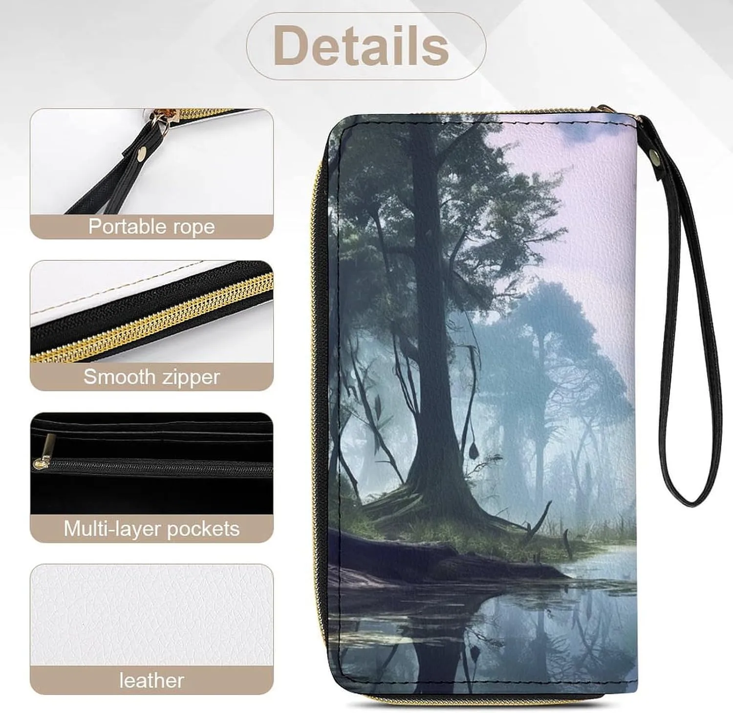 Slim Wallet for Women Men Leather Wallet,Swamp Landscape Credit Card Holder Clutch Purses for Women, Available in Multiple Styles