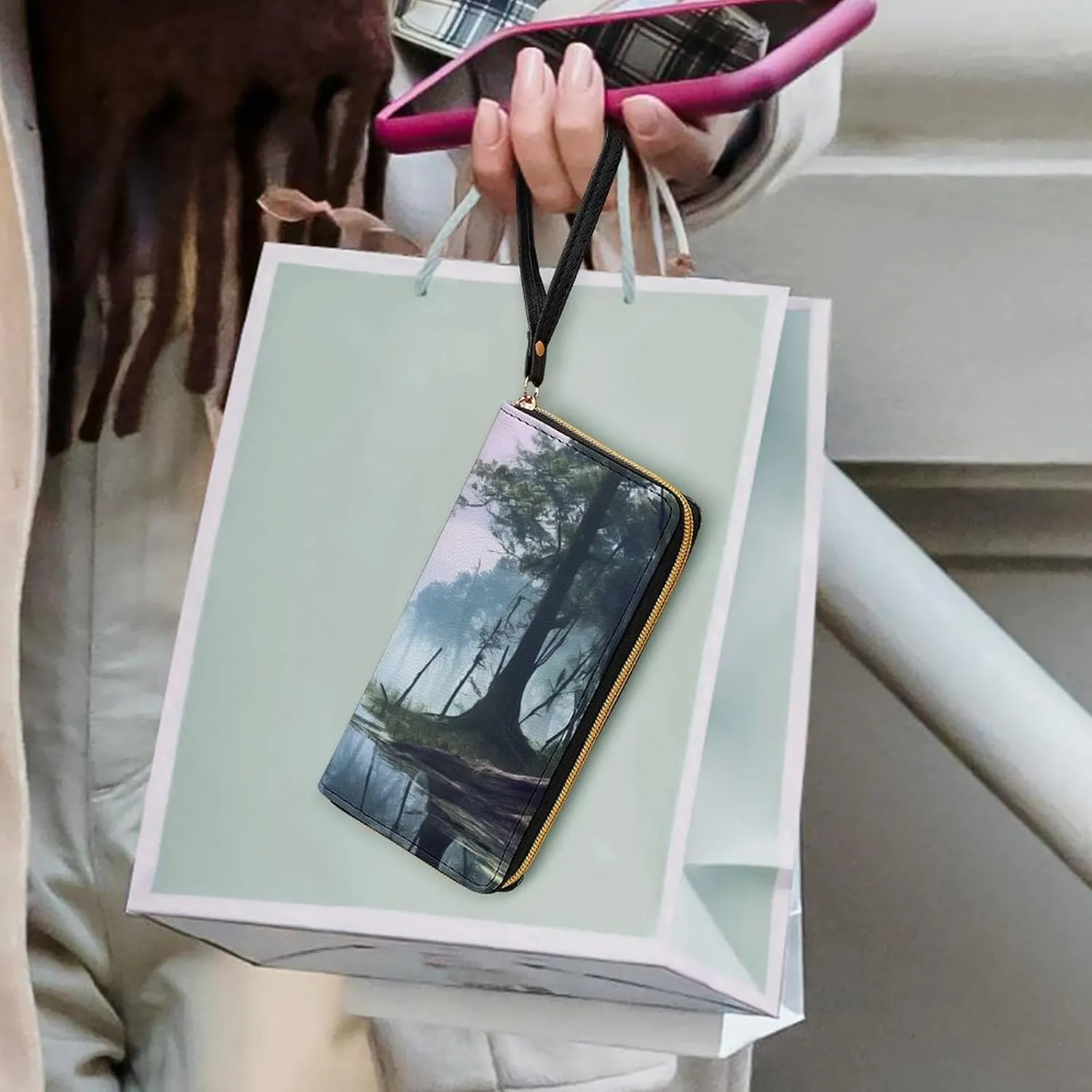 Slim Wallet for Women Men Leather Wallet,Swamp Landscape Credit Card Holder Clutch Purses for Women, Available in Multiple Styles