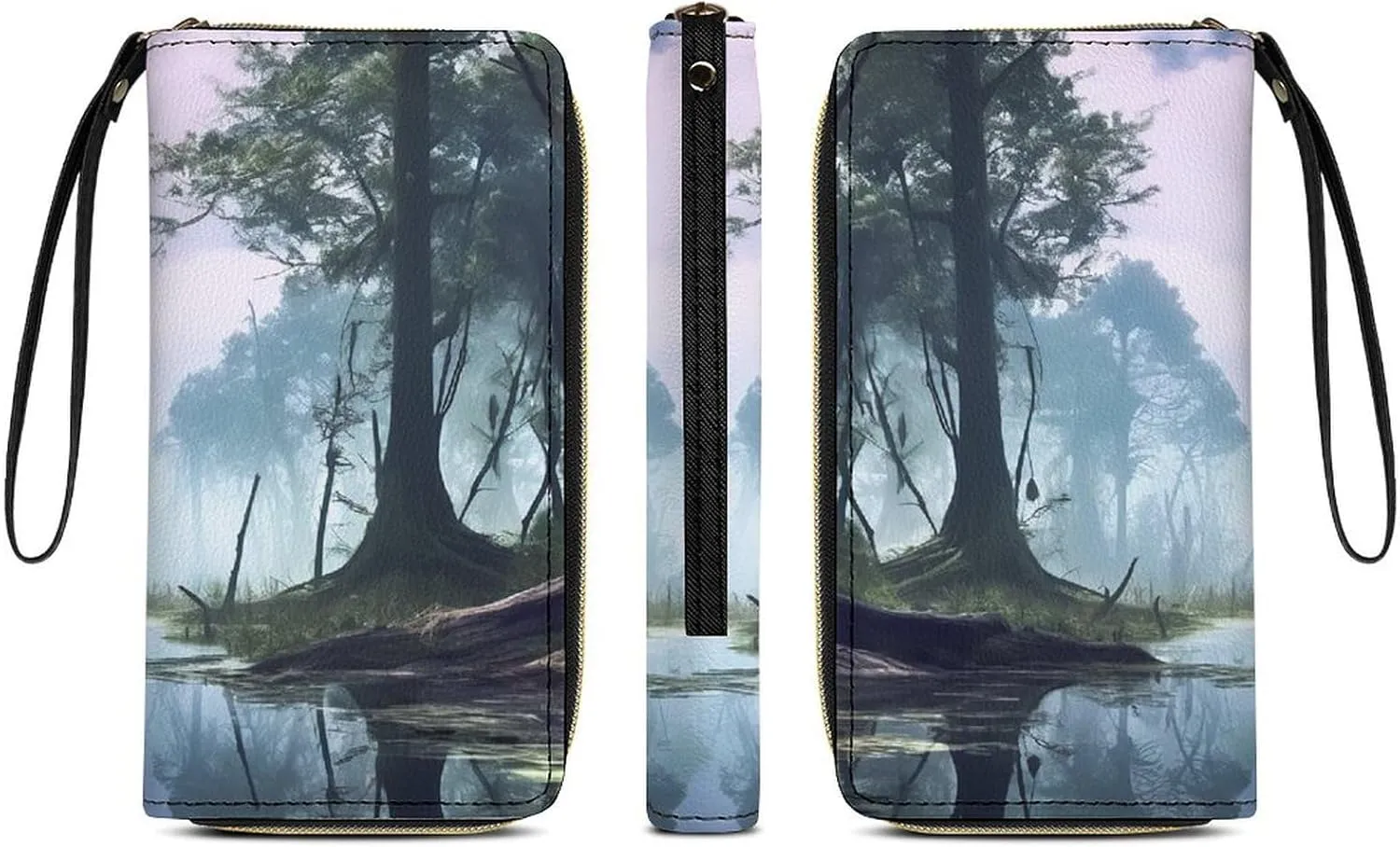 Slim Wallet for Women Men Leather Wallet,Swamp Landscape Credit Card Holder Clutch Purses for Women, Available in Multiple Styles
