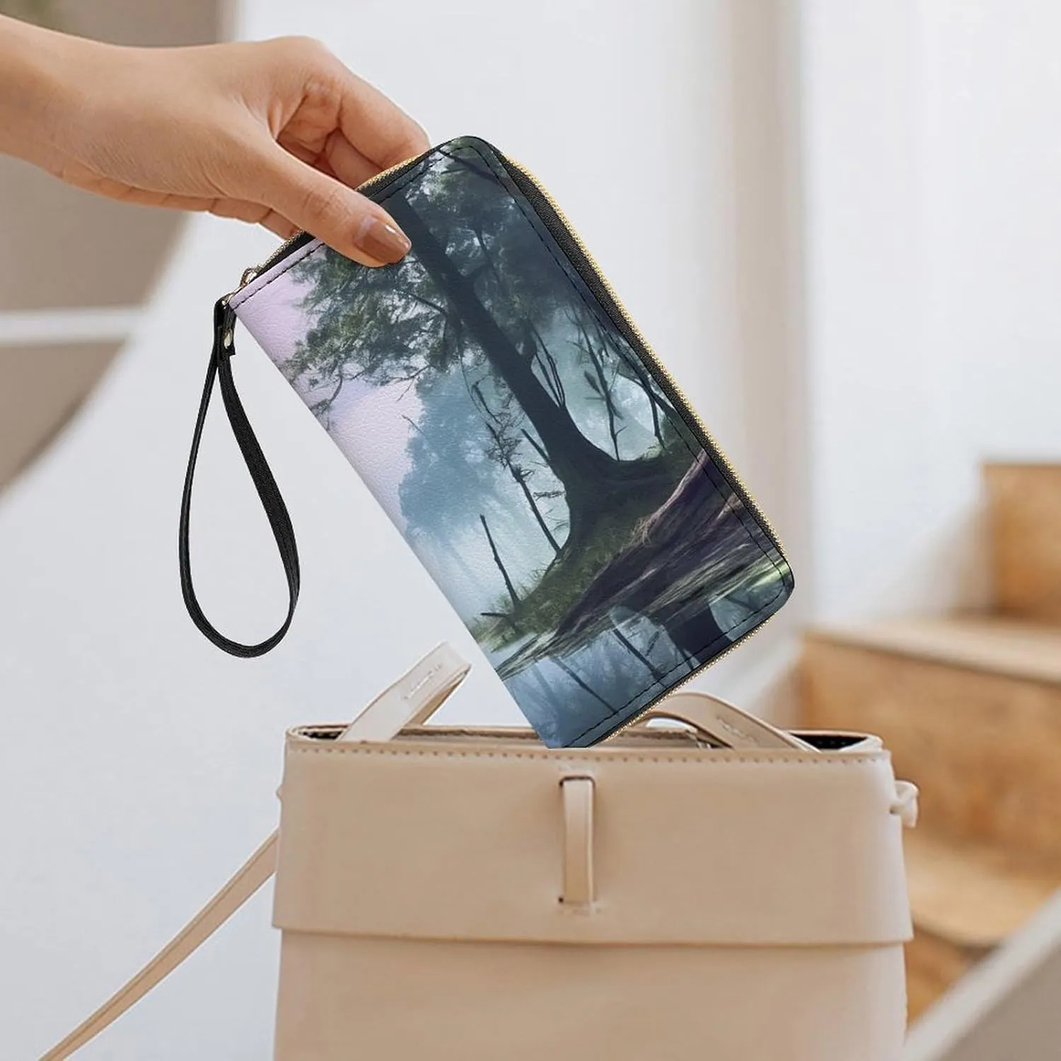 Slim Wallet for Women Men Leather Wallet,Swamp Landscape Credit Card Holder Clutch Purses for Women, Available in Multiple Styles