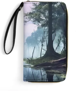 Slim Wallet for Women Men Leather Wallet,Swamp Landscape Credit Card Holder Clutch Purses for Women, Available in Multiple Styles