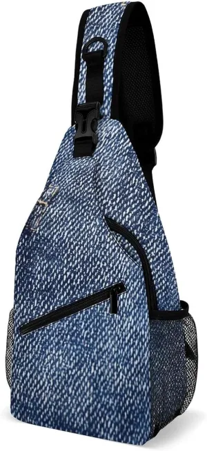 Sling Backpack Crossbody for Man Woman Denim Texture Image Cross Body Adjustable Chest Bag