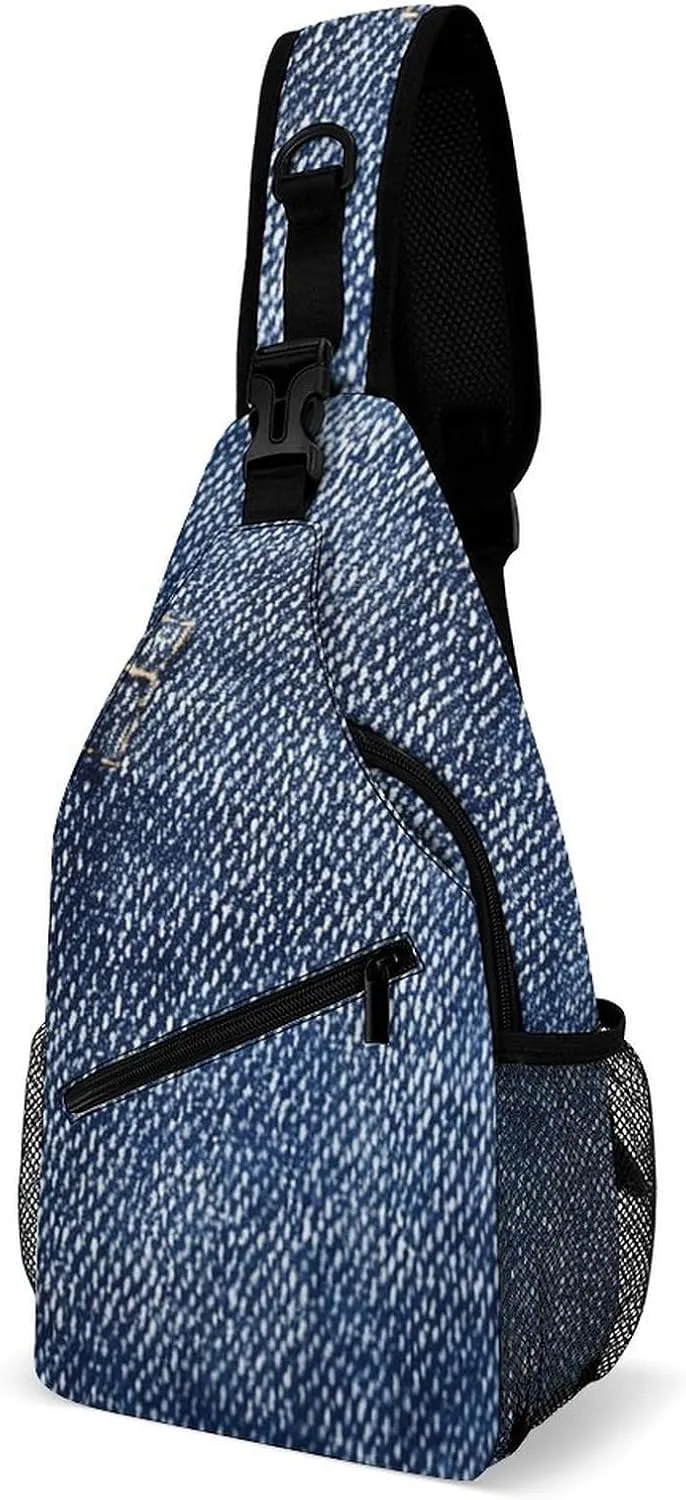 Sling Backpack Crossbody for Man Woman Denim Texture Image Cross Body Adjustable Chest Bag