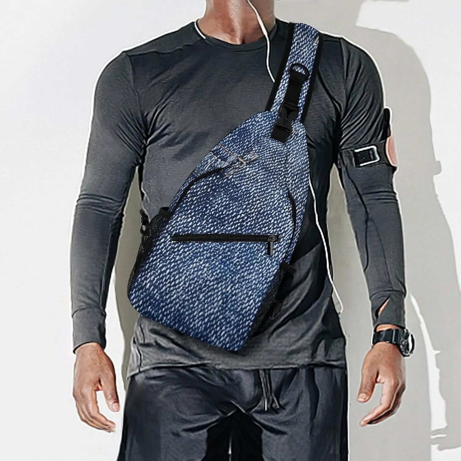 Sling Backpack Crossbody for Man Woman Denim Texture Image Cross Body Adjustable Chest Bag