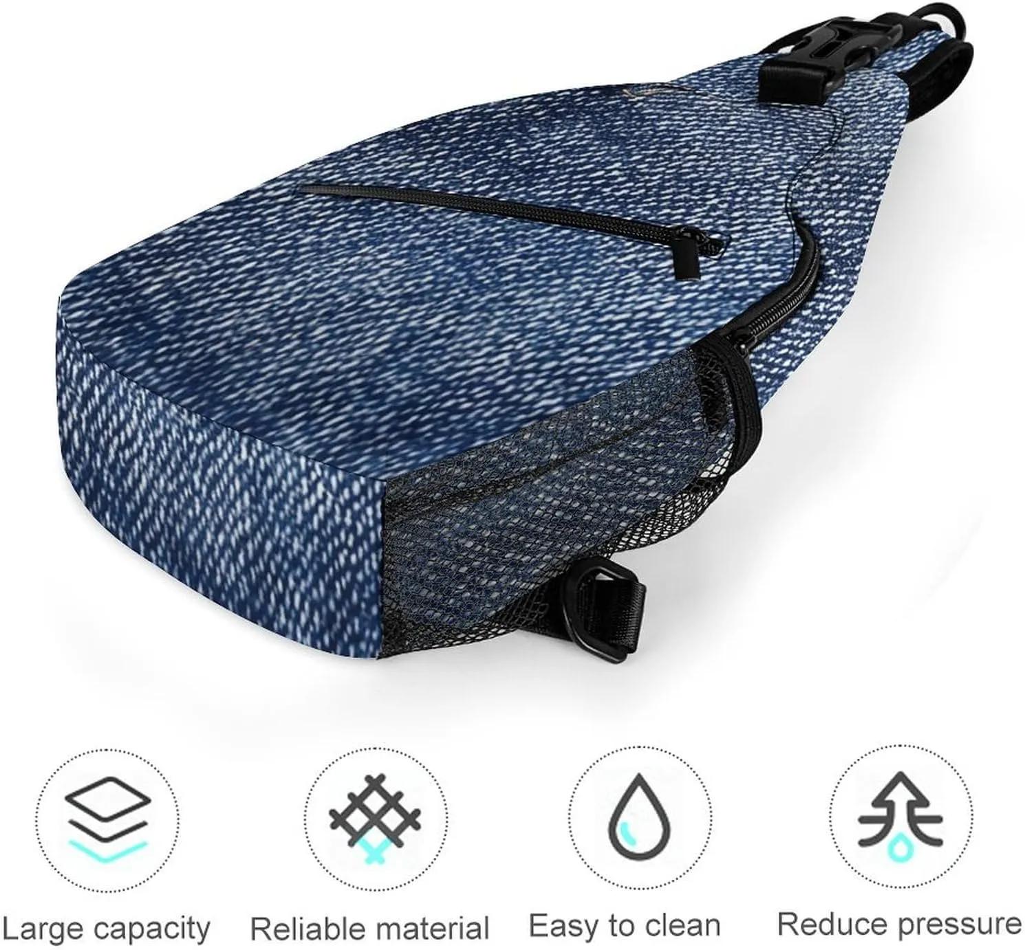 Sling Backpack Crossbody for Man Woman Denim Texture Image Cross Body Adjustable Chest Bag