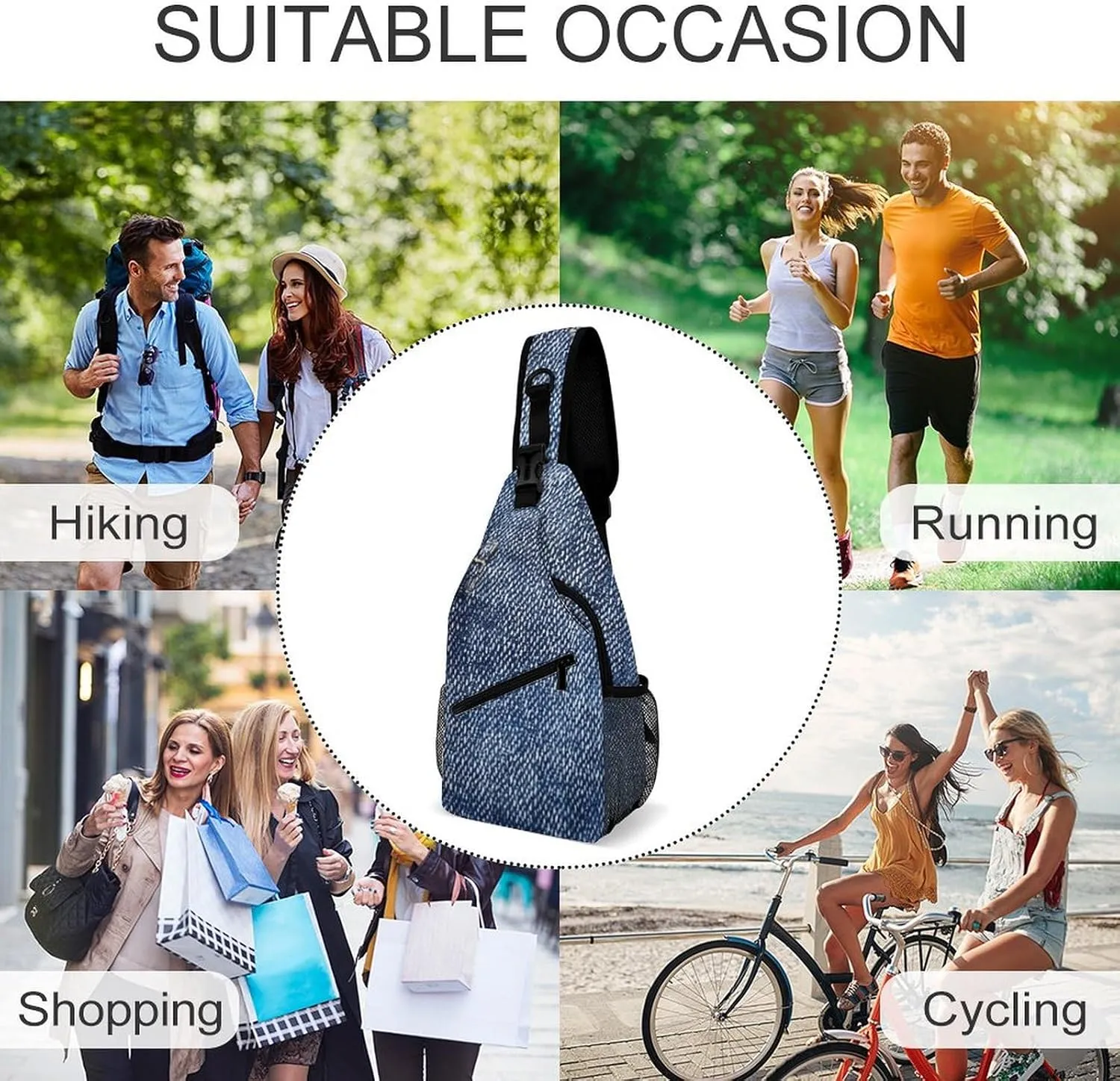 Sling Backpack Crossbody for Man Woman Denim Texture Image Cross Body Adjustable Chest Bag