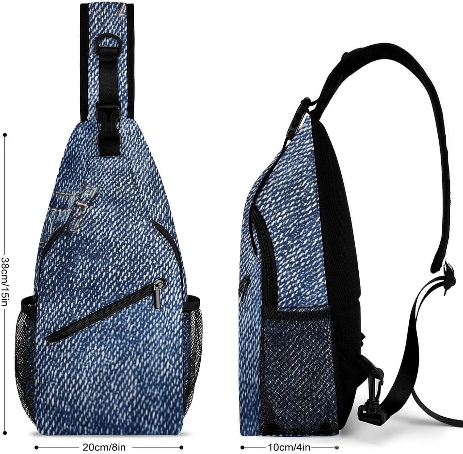 Sling Backpack Crossbody for Man Woman Denim Texture Image Cross Body Adjustable Chest Bag