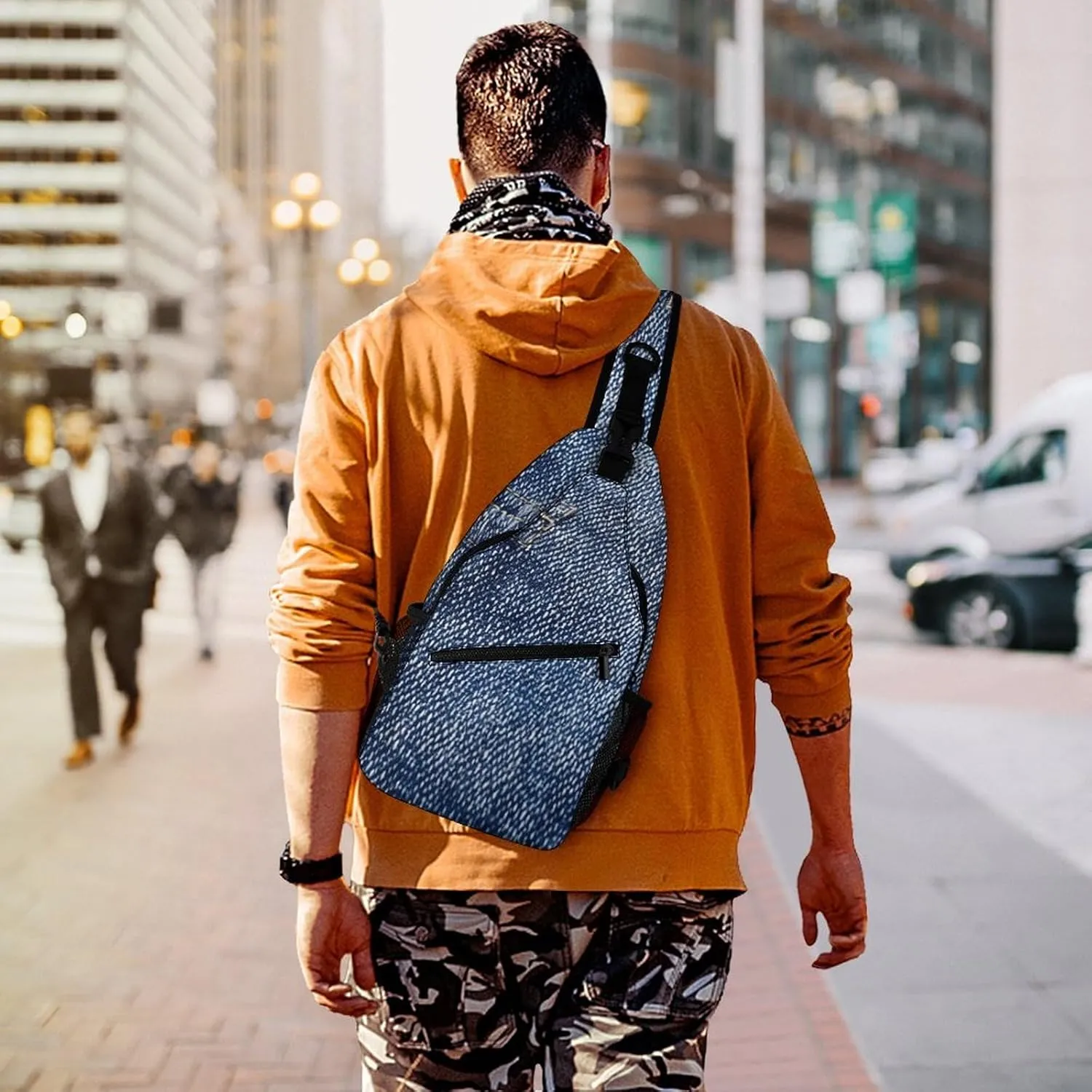 Sling Backpack Crossbody for Man Woman Denim Texture Image Cross Body Adjustable Chest Bag