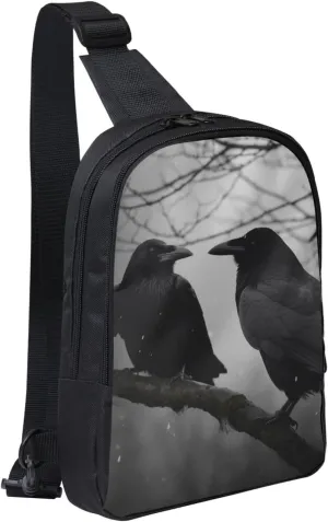 Sling Backpack Crossbody Sling Bag for Men Women Cross Chest Bag Crow Birds Shoulder Bag Travel Hiking Daypack