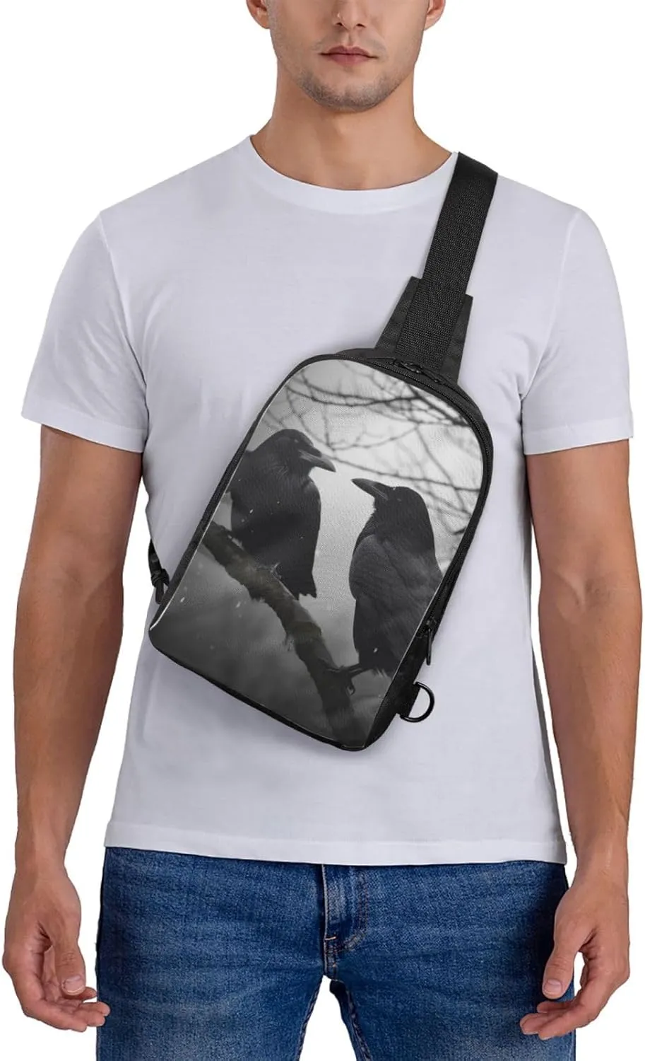 Sling Backpack Crossbody Sling Bag for Men Women Cross Chest Bag Crow Birds Shoulder Bag Travel Hiking Daypack