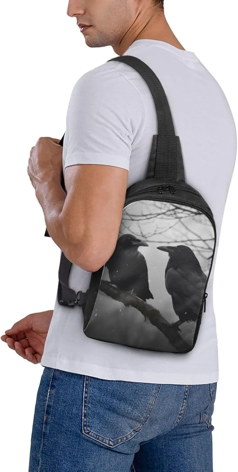 Sling Backpack Crossbody Sling Bag for Men Women Cross Chest Bag Crow Birds Shoulder Bag Travel Hiking Daypack