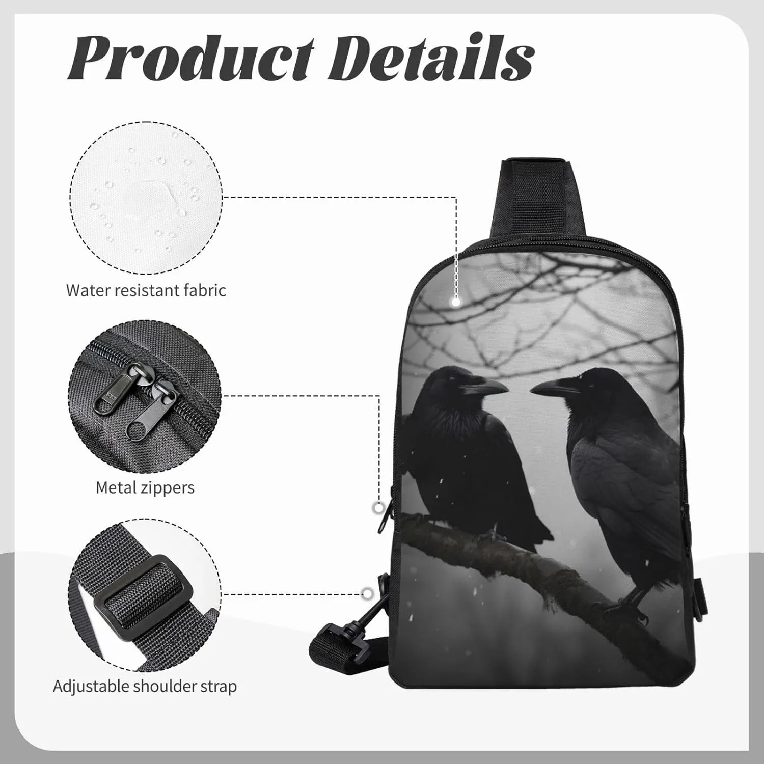 Sling Backpack Crossbody Sling Bag for Men Women Cross Chest Bag Crow Birds Shoulder Bag Travel Hiking Daypack