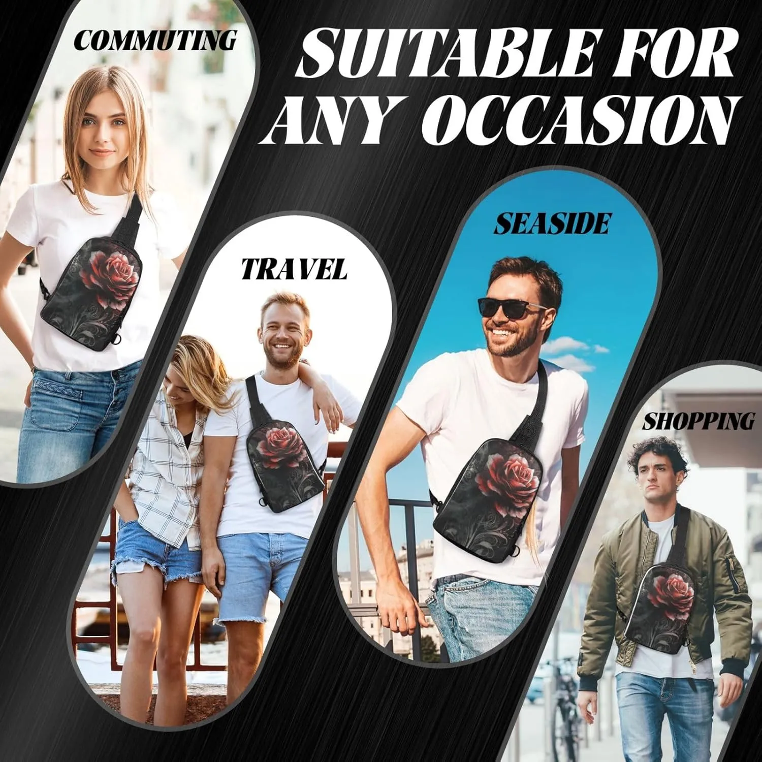Sling Backpack Crossbody Sling Bag for Men Women Cross Chest Bag Flat rose Shoulder Bag Travel Hiking Daypack