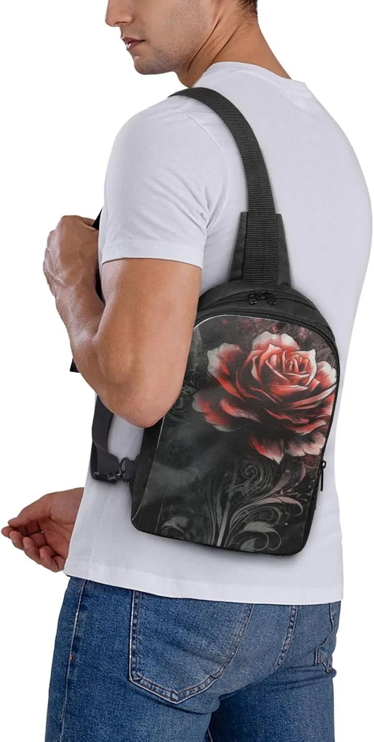 Sling Backpack Crossbody Sling Bag for Men Women Cross Chest Bag Flat rose Shoulder Bag Travel Hiking Daypack