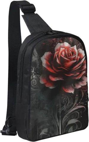 Sling Backpack Crossbody Sling Bag for Men Women Cross Chest Bag Flat rose Shoulder Bag Travel Hiking Daypack