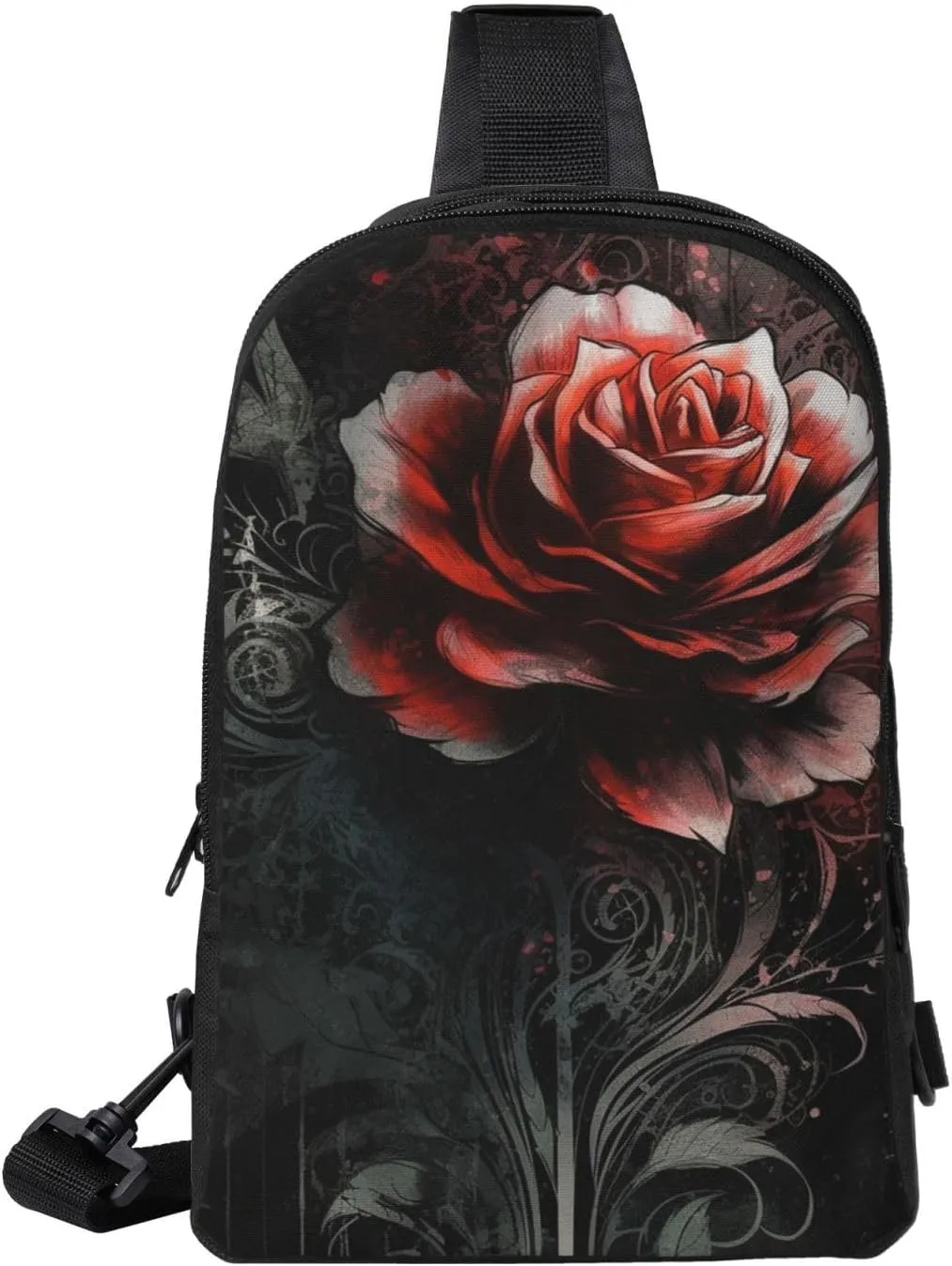 Sling Backpack Crossbody Sling Bag for Men Women Cross Chest Bag Flat rose Shoulder Bag Travel Hiking Daypack