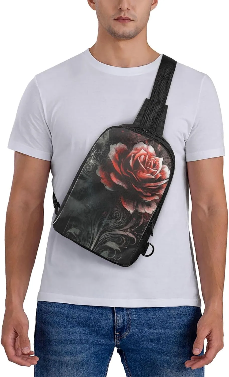Sling Backpack Crossbody Sling Bag for Men Women Cross Chest Bag Flat rose Shoulder Bag Travel Hiking Daypack
