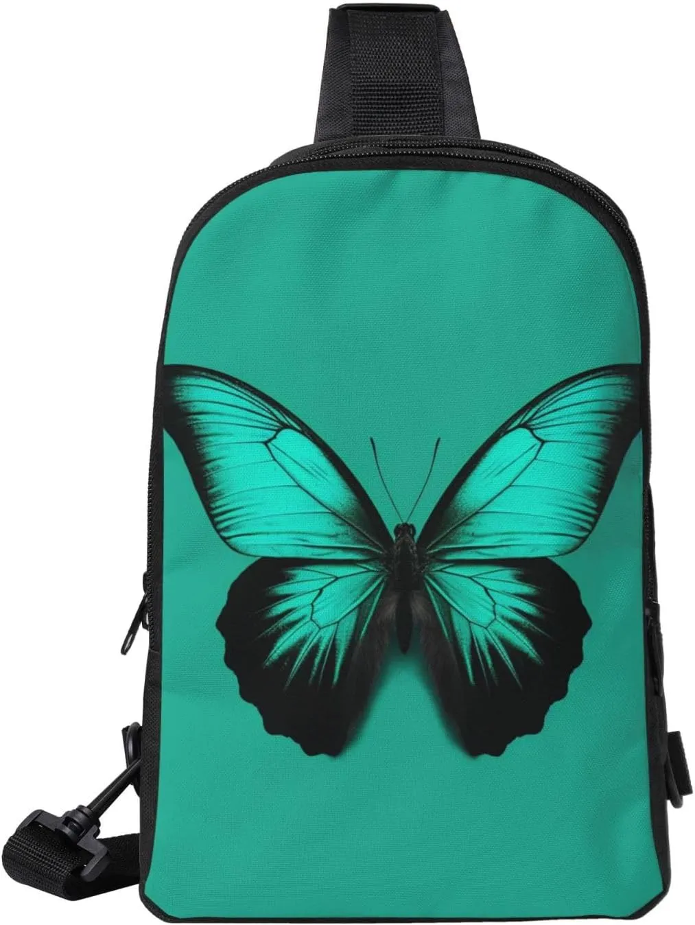 Sling Backpack Crossbody Sling Bag for Men Women Cross Chest Bag Green butterfly Shoulder Bag Travel Hiking Daypack