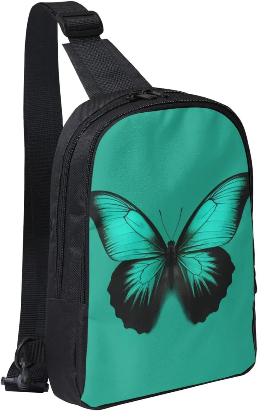 Sling Backpack Crossbody Sling Bag for Men Women Cross Chest Bag Green butterfly Shoulder Bag Travel Hiking Daypack