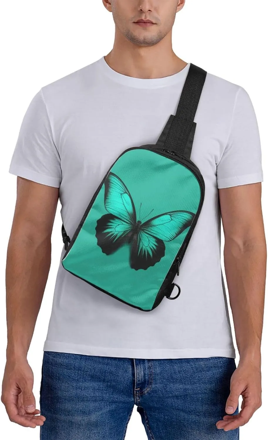 Sling Backpack Crossbody Sling Bag for Men Women Cross Chest Bag Green butterfly Shoulder Bag Travel Hiking Daypack