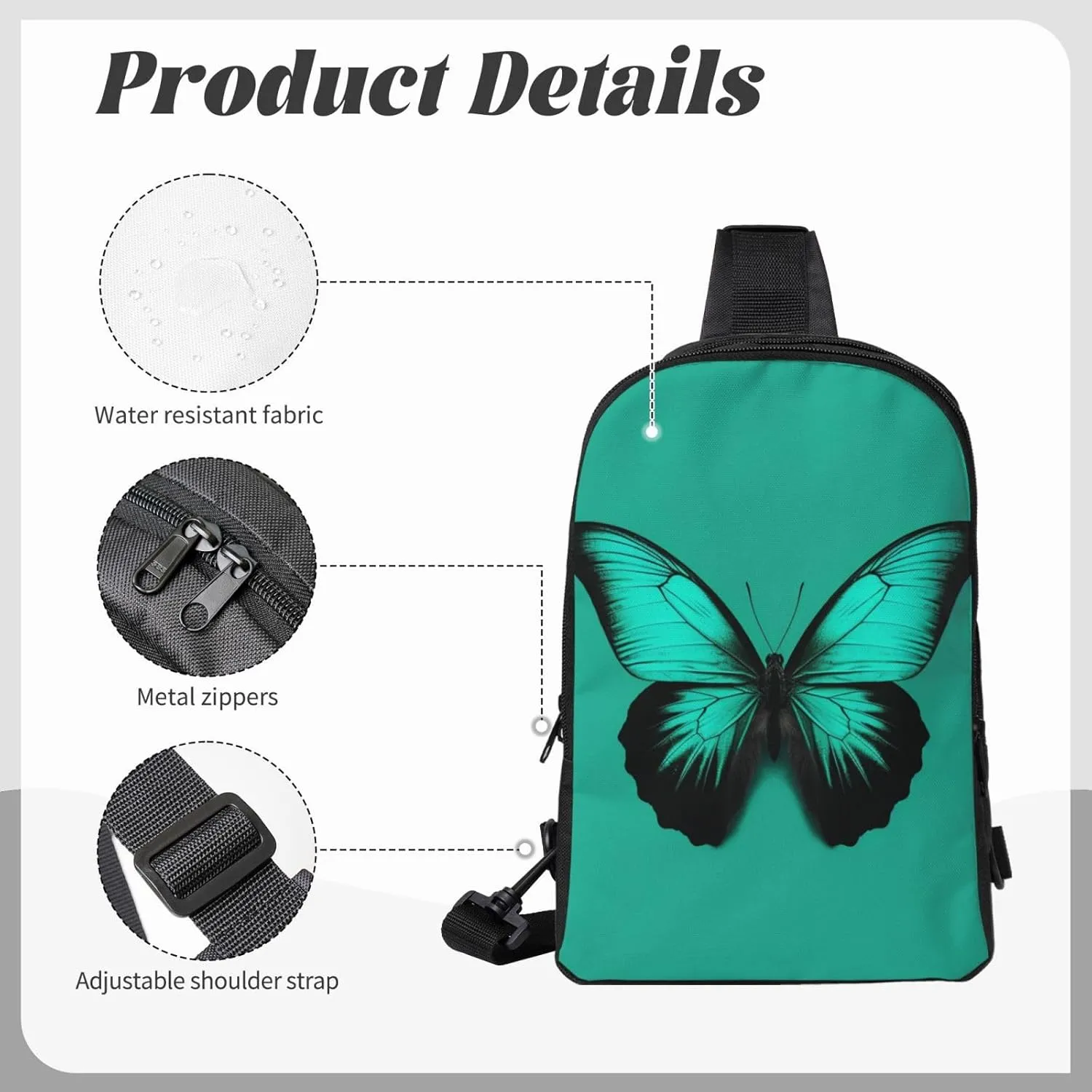 Sling Backpack Crossbody Sling Bag for Men Women Cross Chest Bag Green butterfly Shoulder Bag Travel Hiking Daypack