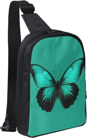 Sling Backpack Crossbody Sling Bag for Men Women Cross Chest Bag Green butterfly Shoulder Bag Travel Hiking Daypack
