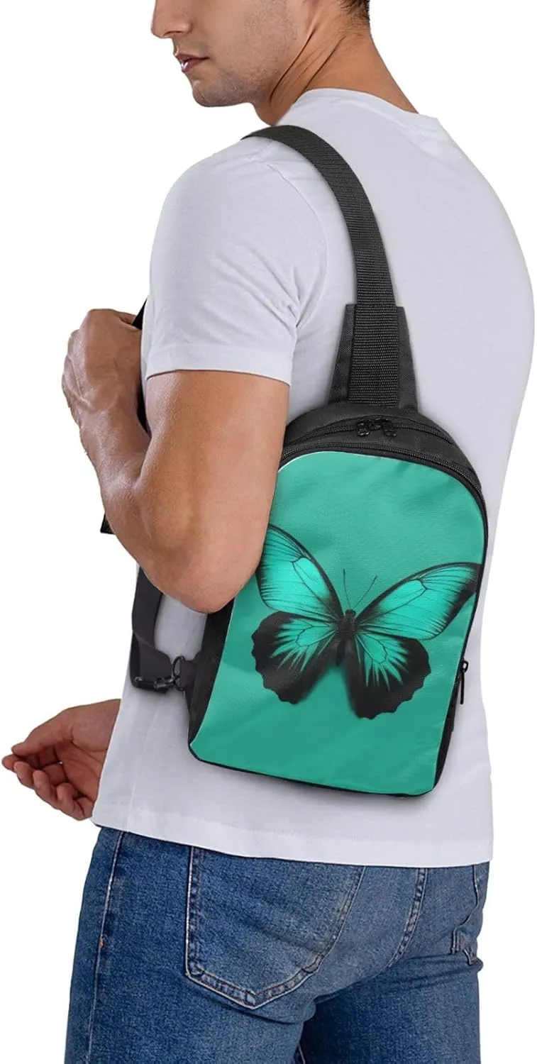Sling Backpack Crossbody Sling Bag for Men Women Cross Chest Bag Green butterfly Shoulder Bag Travel Hiking Daypack
