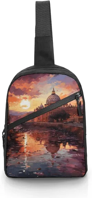 Sling Backpack for Women Men Crossbody Chest Bag Fanny Pack Rome Sunset Sling Bag for Hiking Travel