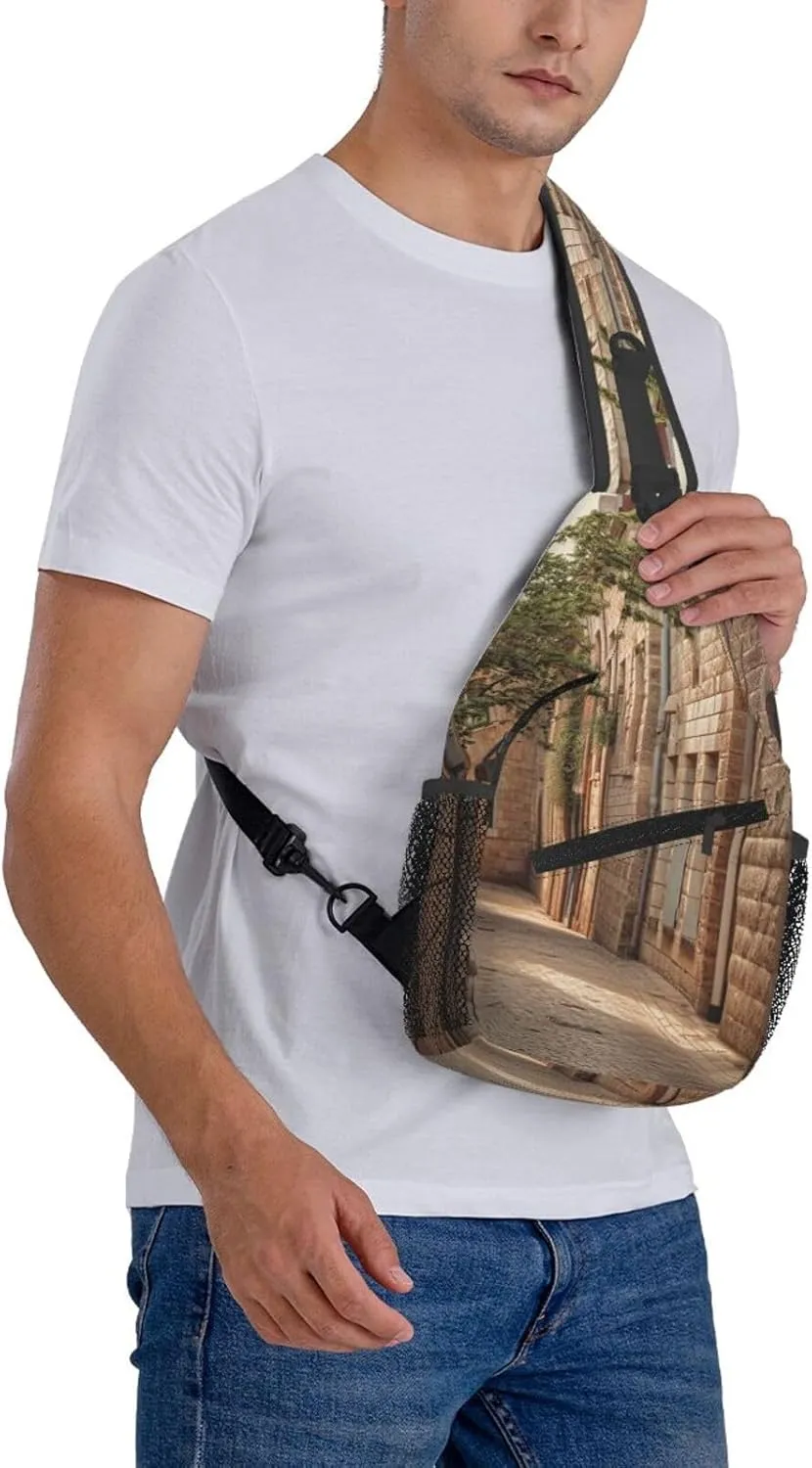 Sling Bag Crossbody Sling Backpack for Men Women Architecture Streets Houses Cross Chest Bag Travel Hiking Daypack