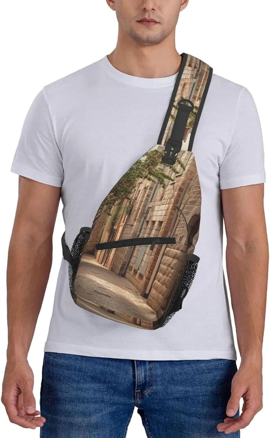 Sling Bag Crossbody Sling Backpack for Men Women Architecture Streets Houses Cross Chest Bag Travel Hiking Daypack