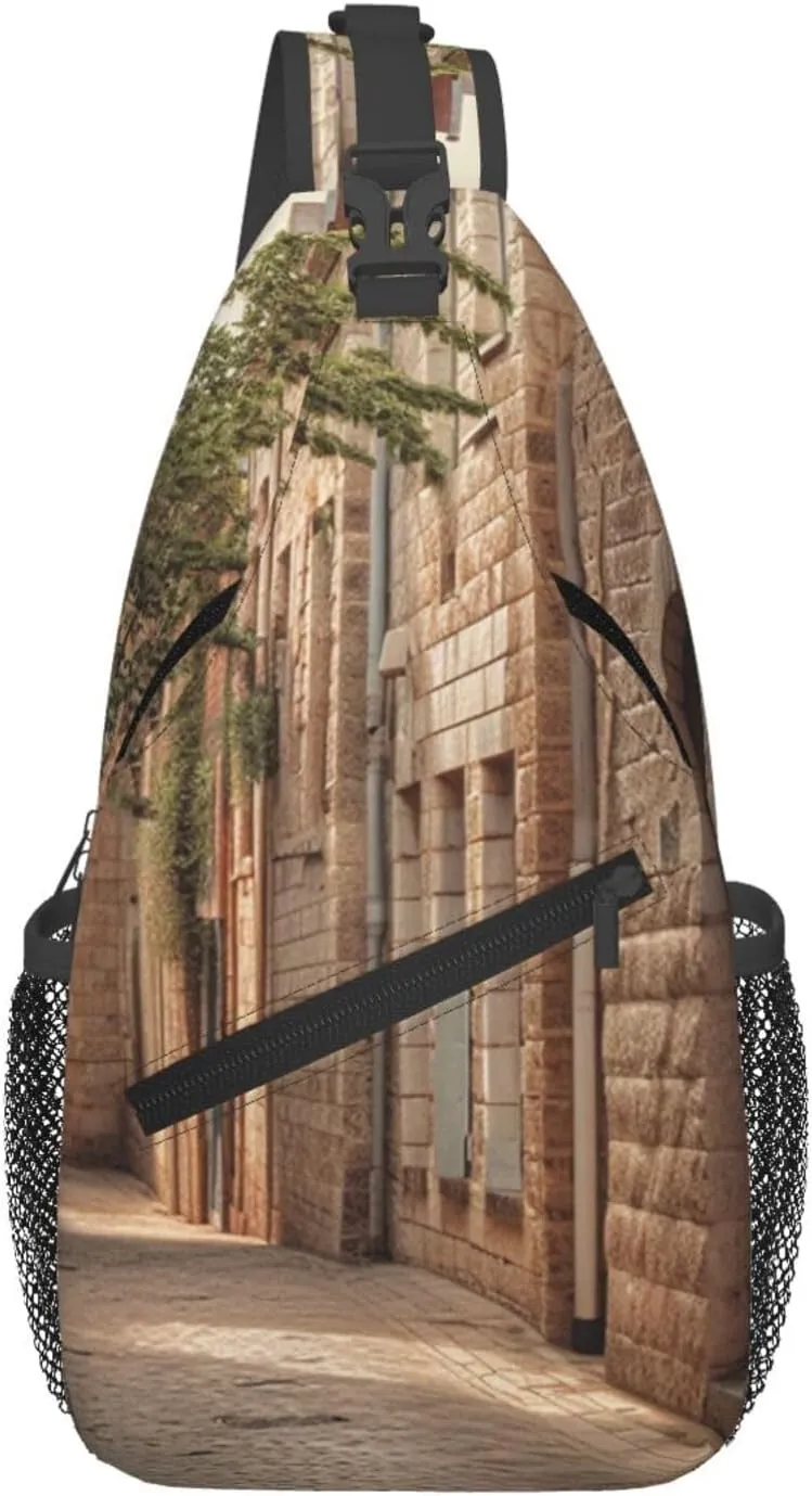 Sling Bag Crossbody Sling Backpack for Men Women Architecture Streets Houses Cross Chest Bag Travel Hiking Daypack