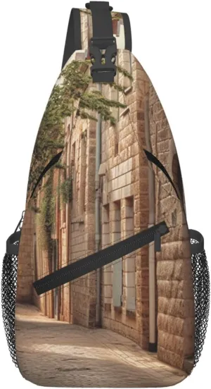 Sling Bag Crossbody Sling Backpack for Men Women Architecture Streets Houses Cross Chest Bag Travel Hiking Daypack