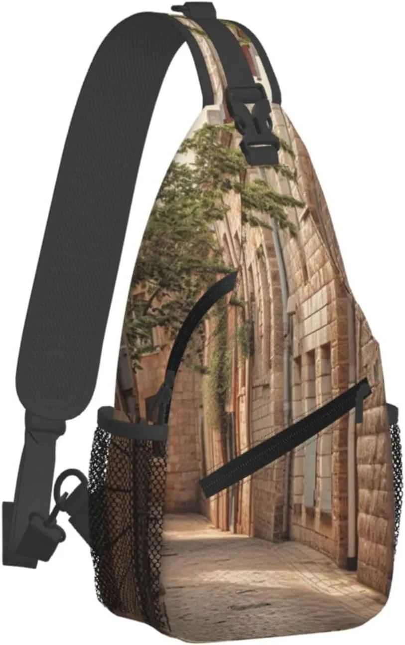 Sling Bag Crossbody Sling Backpack for Men Women Architecture Streets Houses Cross Chest Bag Travel Hiking Daypack