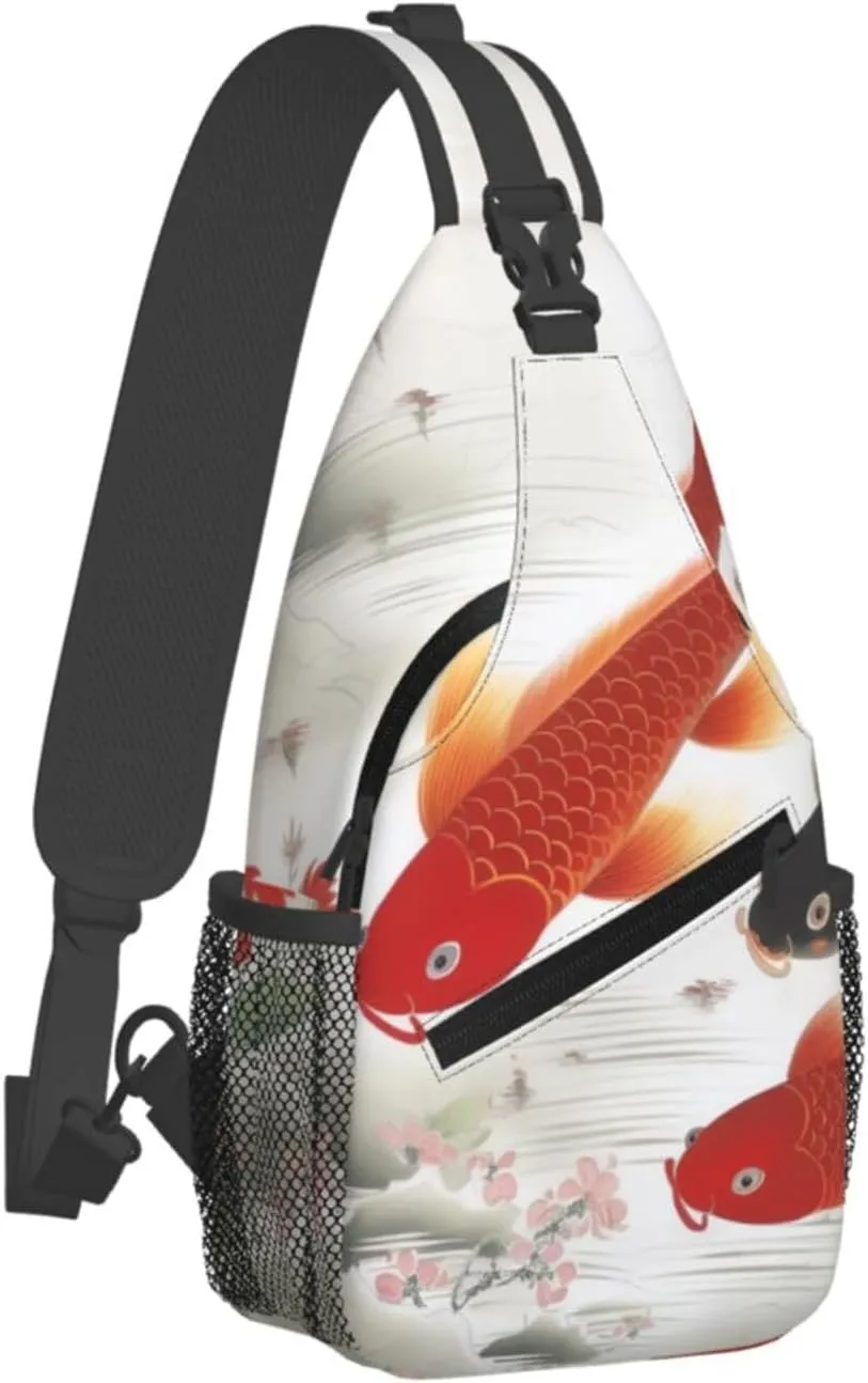Sling Bag Crossbody Sling Backpack for Men Women Auspicious Red carp Cross Chest Bag Travel Hiking Daypack