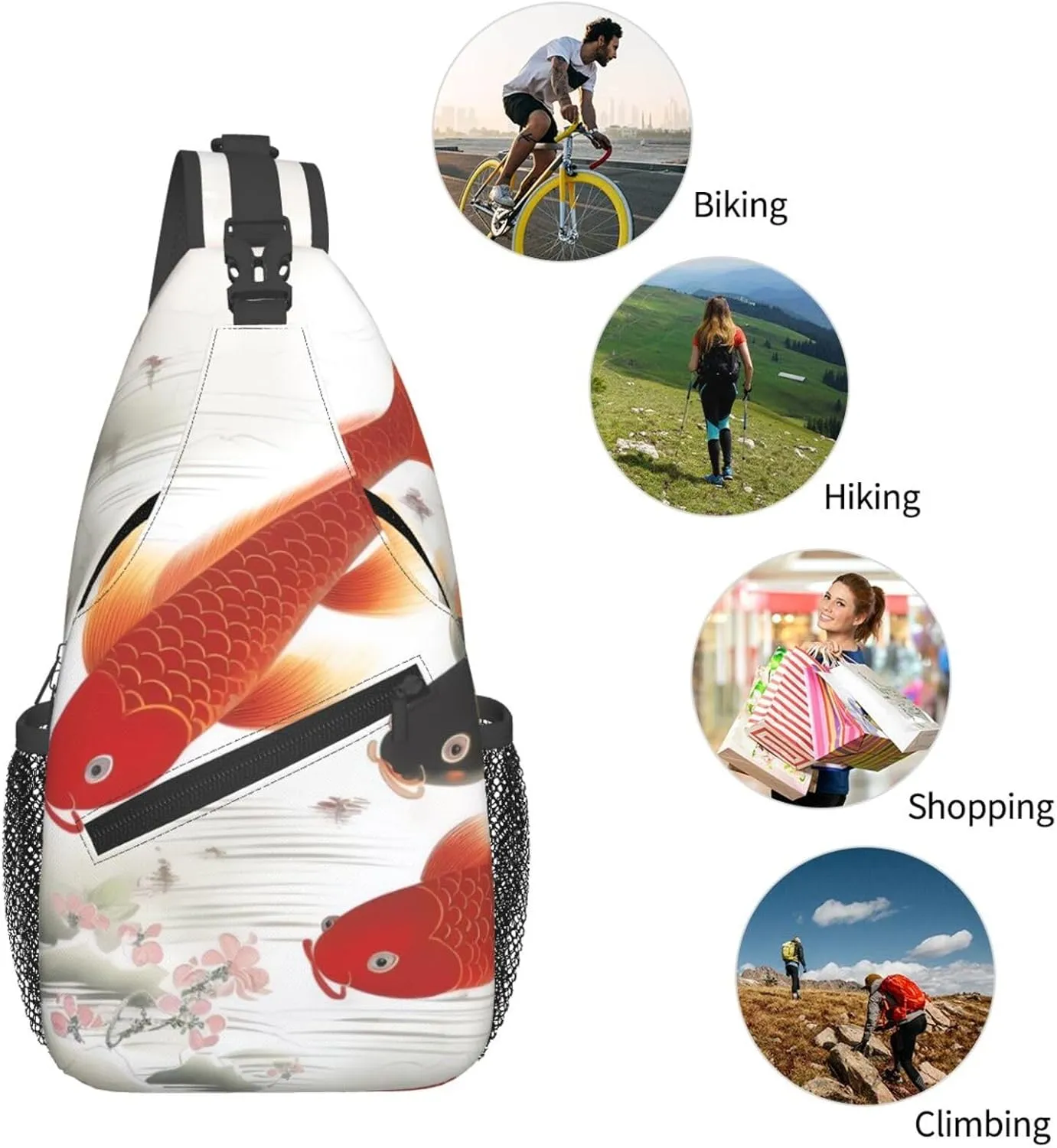 Sling Bag Crossbody Sling Backpack for Men Women Auspicious Red carp Cross Chest Bag Travel Hiking Daypack