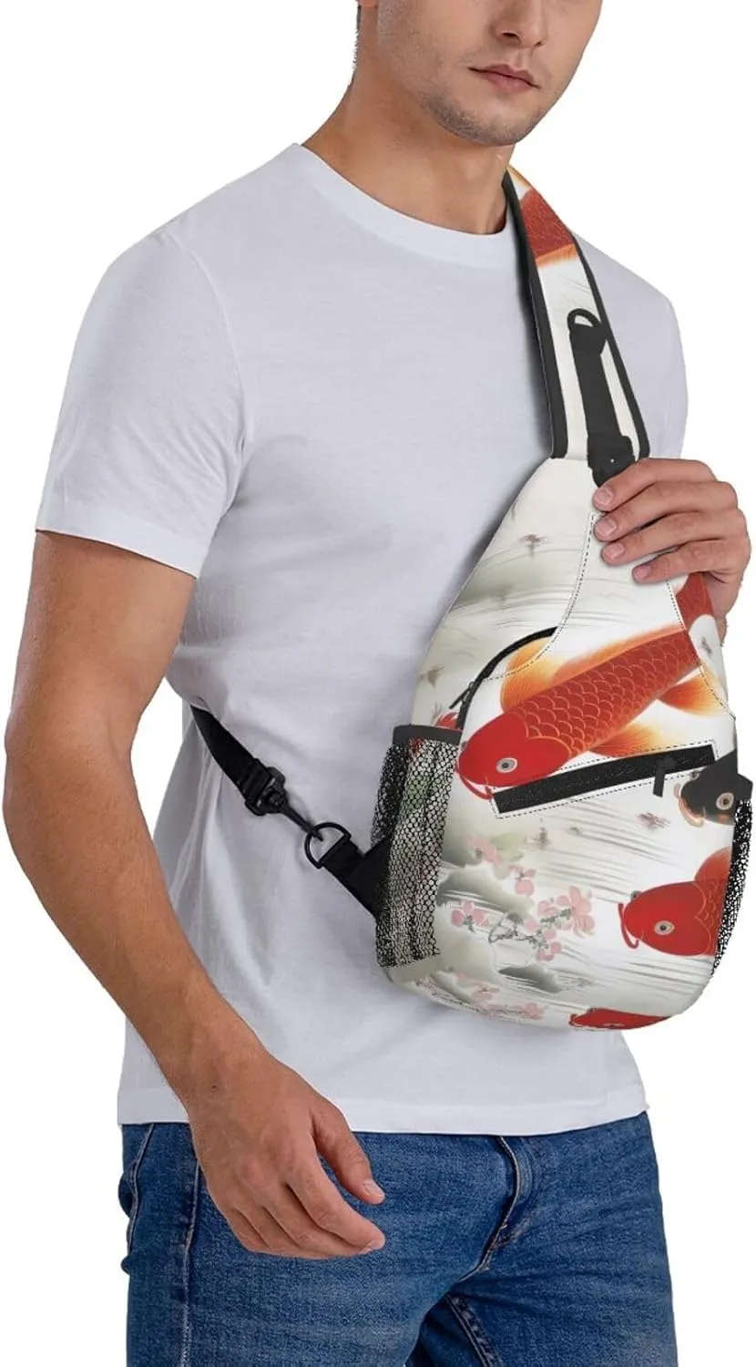 Sling Bag Crossbody Sling Backpack for Men Women Auspicious Red carp Cross Chest Bag Travel Hiking Daypack