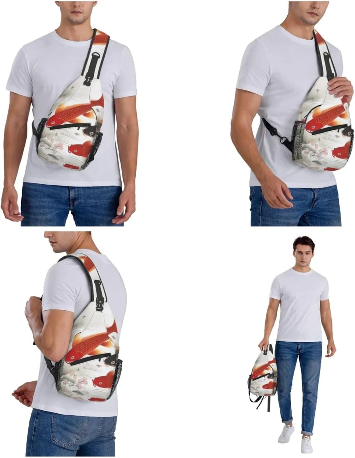 Sling Bag Crossbody Sling Backpack for Men Women Auspicious Red carp Cross Chest Bag Travel Hiking Daypack