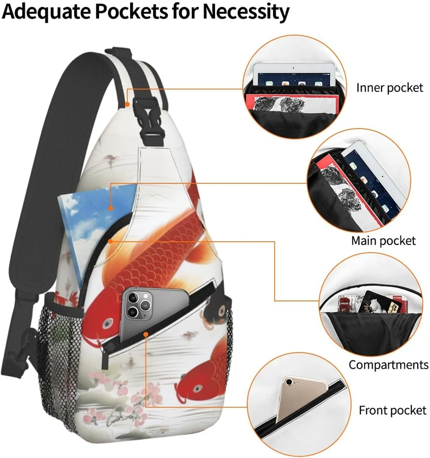Sling Bag Crossbody Sling Backpack for Men Women Auspicious Red carp Cross Chest Bag Travel Hiking Daypack