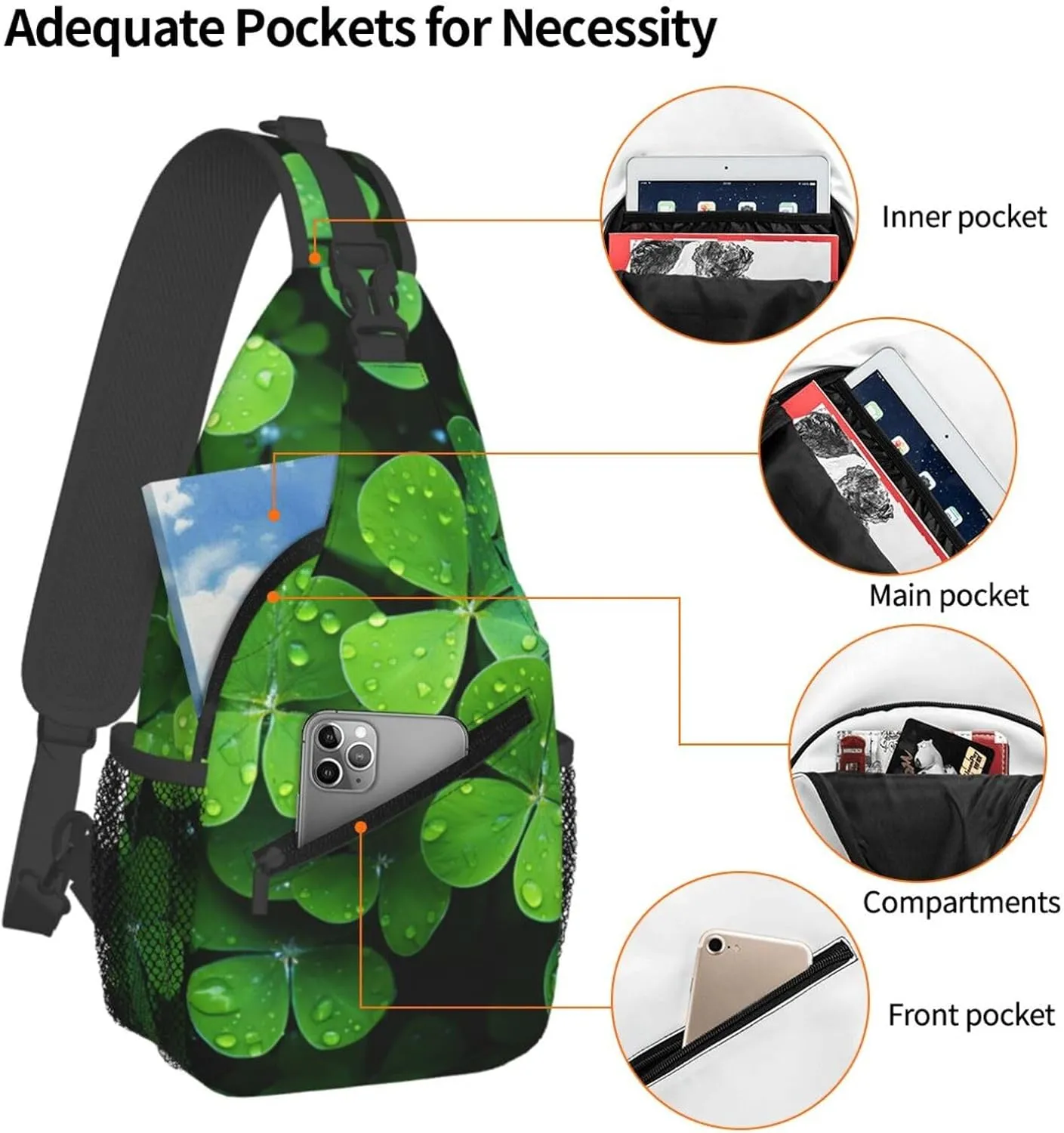 Sling Bag for Women Men Crossbody Bag Sling Backpack Many Green clover Cross Body Bag Adjustable Chest Bag