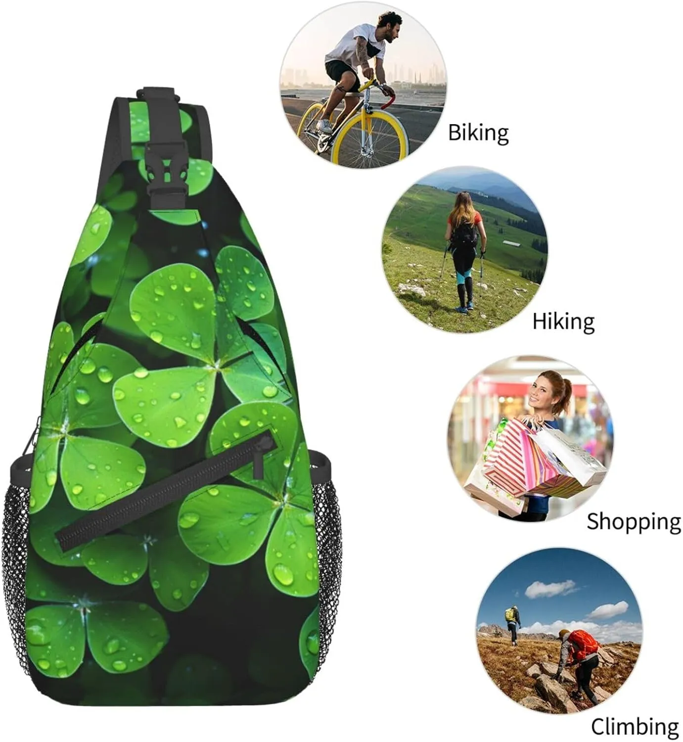 Sling Bag for Women Men Crossbody Bag Sling Backpack Many Green clover Cross Body Bag Adjustable Chest Bag