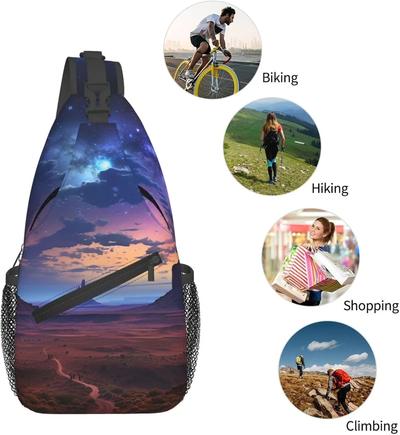 Sling Bag for Women Men Crossbody Bag Sling Backpack Nebula in Desert Monument Valley Landscape Cross Body Bag Adjustable Chest Bag