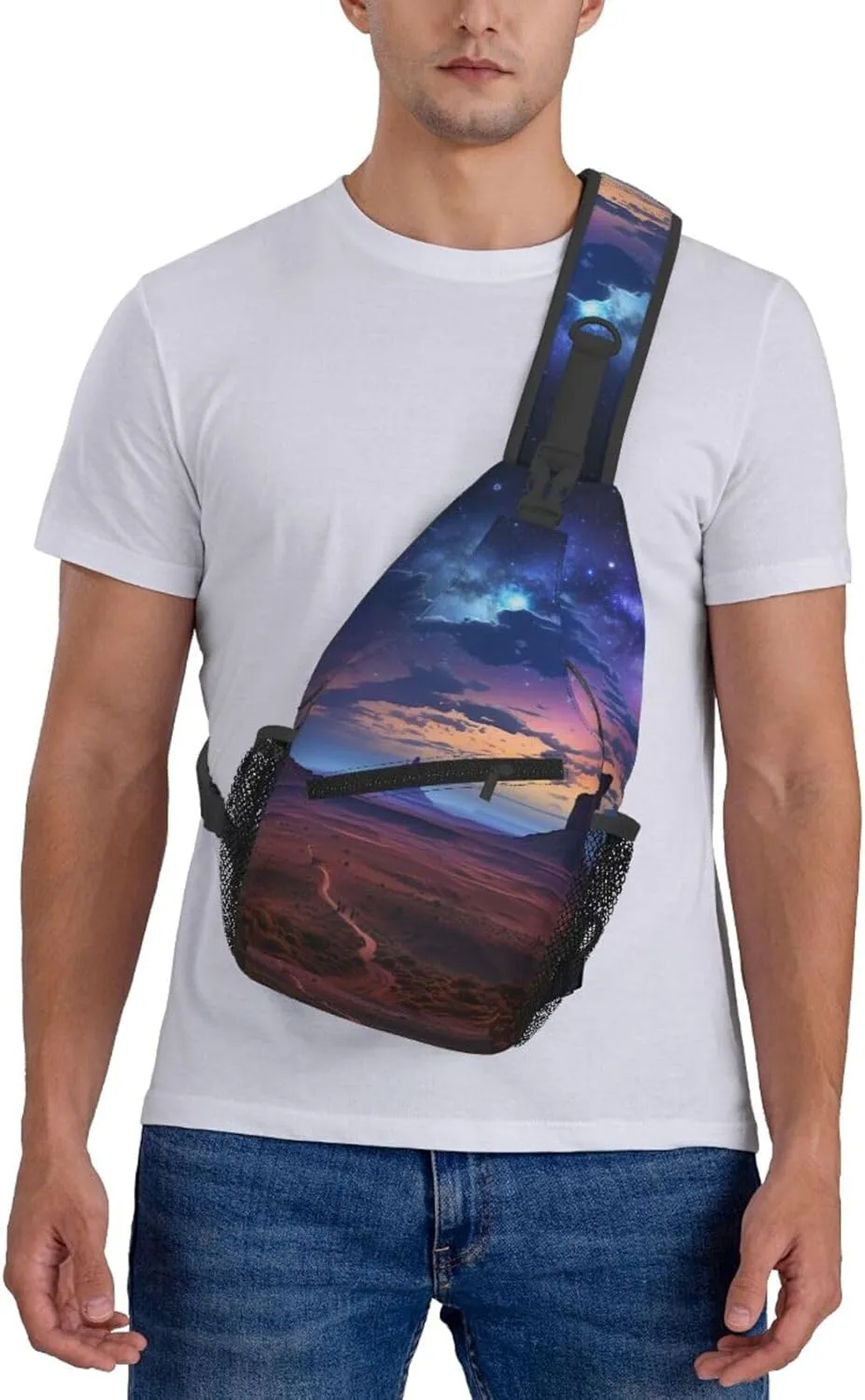 Sling Bag for Women Men Crossbody Bag Sling Backpack Nebula in Desert Monument Valley Landscape Cross Body Bag Adjustable Chest Bag