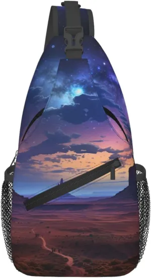 Sling Bag for Women Men Crossbody Bag Sling Backpack Nebula in Desert Monument Valley Landscape Cross Body Bag Adjustable Chest Bag