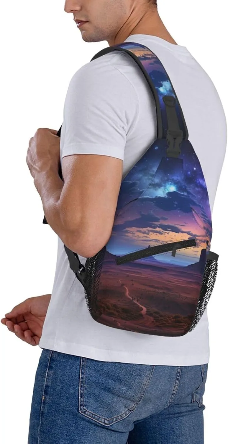 Sling Bag for Women Men Crossbody Bag Sling Backpack Nebula in Desert Monument Valley Landscape Cross Body Bag Adjustable Chest Bag