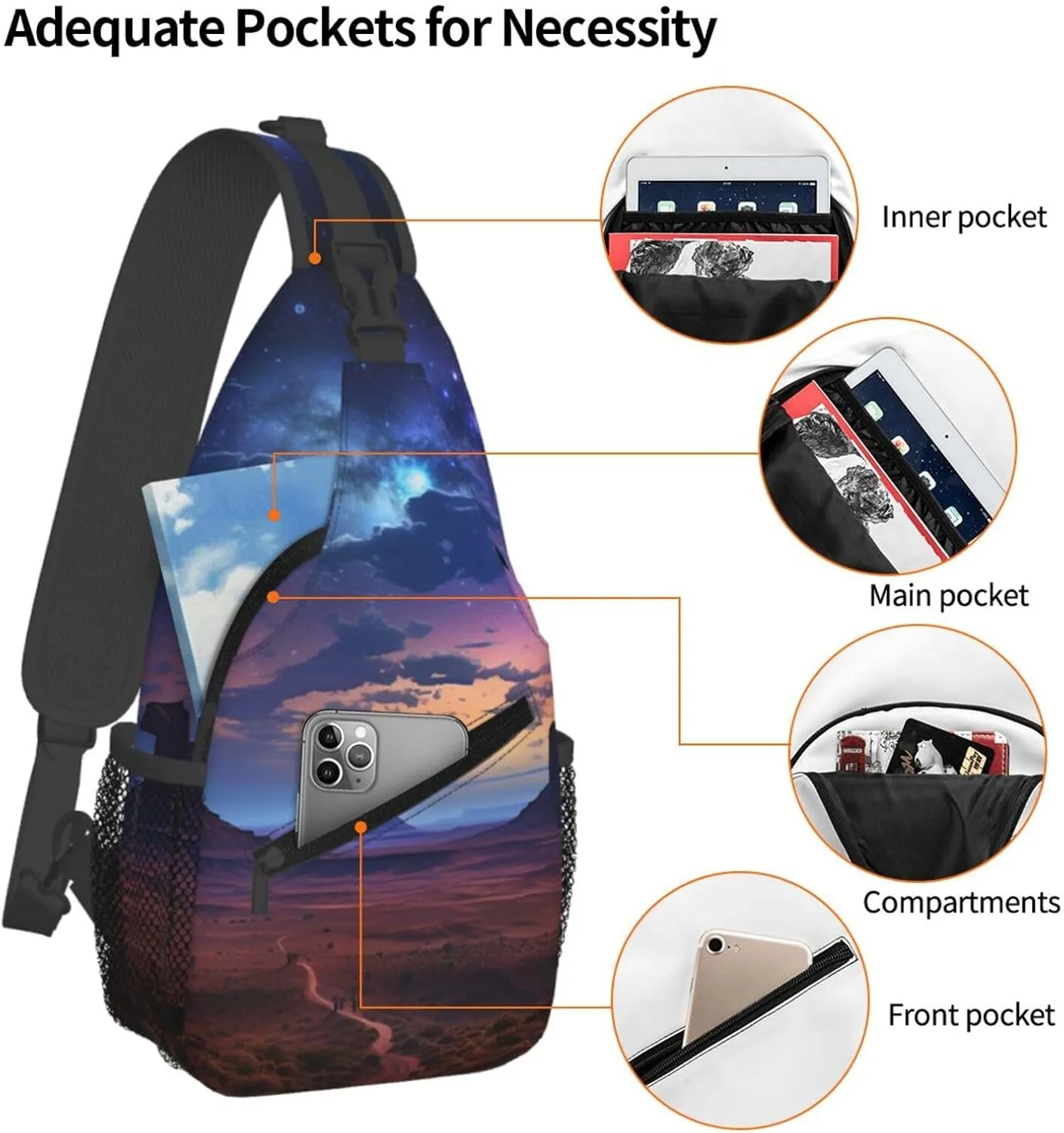 Sling Bag for Women Men Crossbody Bag Sling Backpack Nebula in Desert Monument Valley Landscape Cross Body Bag Adjustable Chest Bag