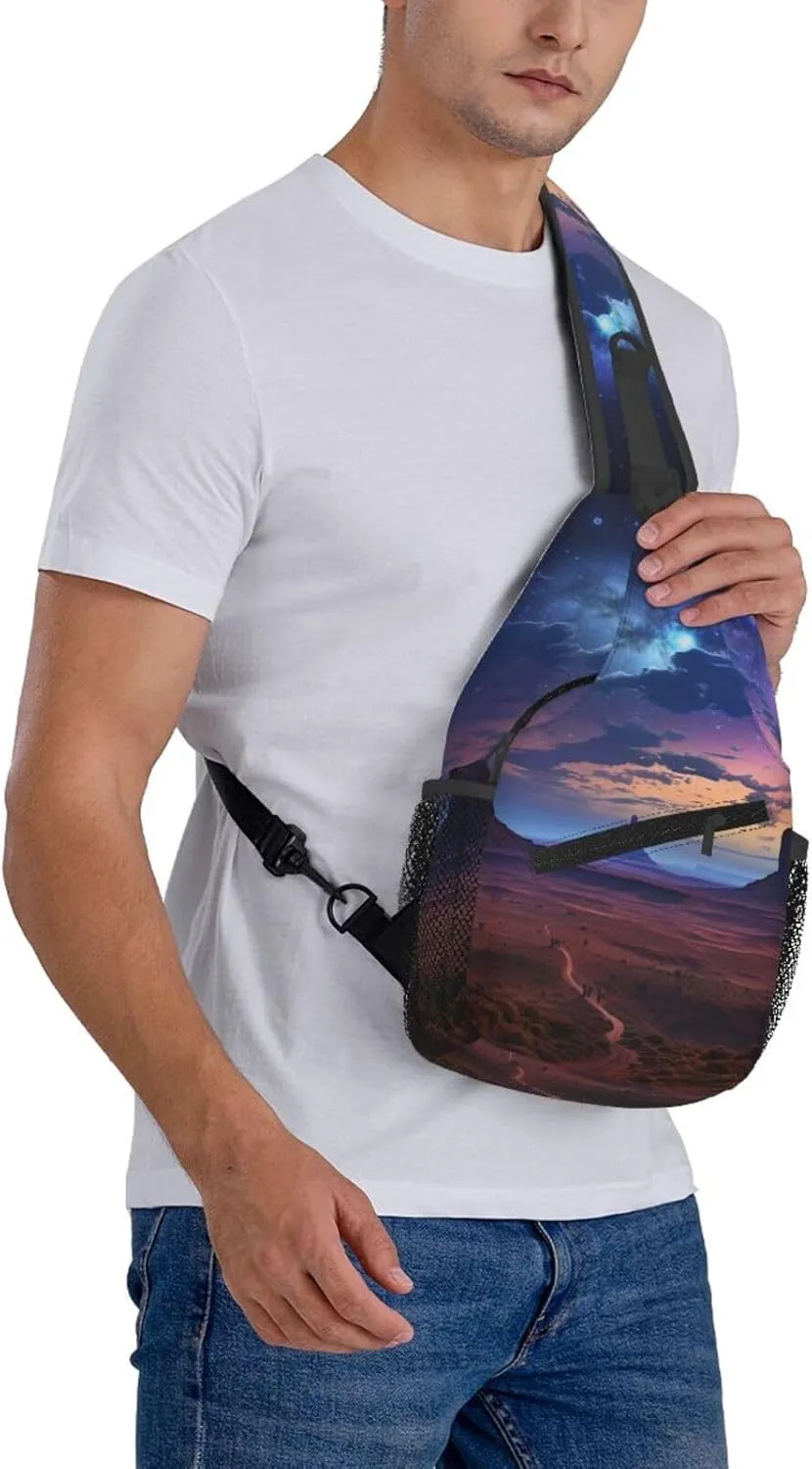 Sling Bag for Women Men Crossbody Bag Sling Backpack Nebula in Desert Monument Valley Landscape Cross Body Bag Adjustable Chest Bag