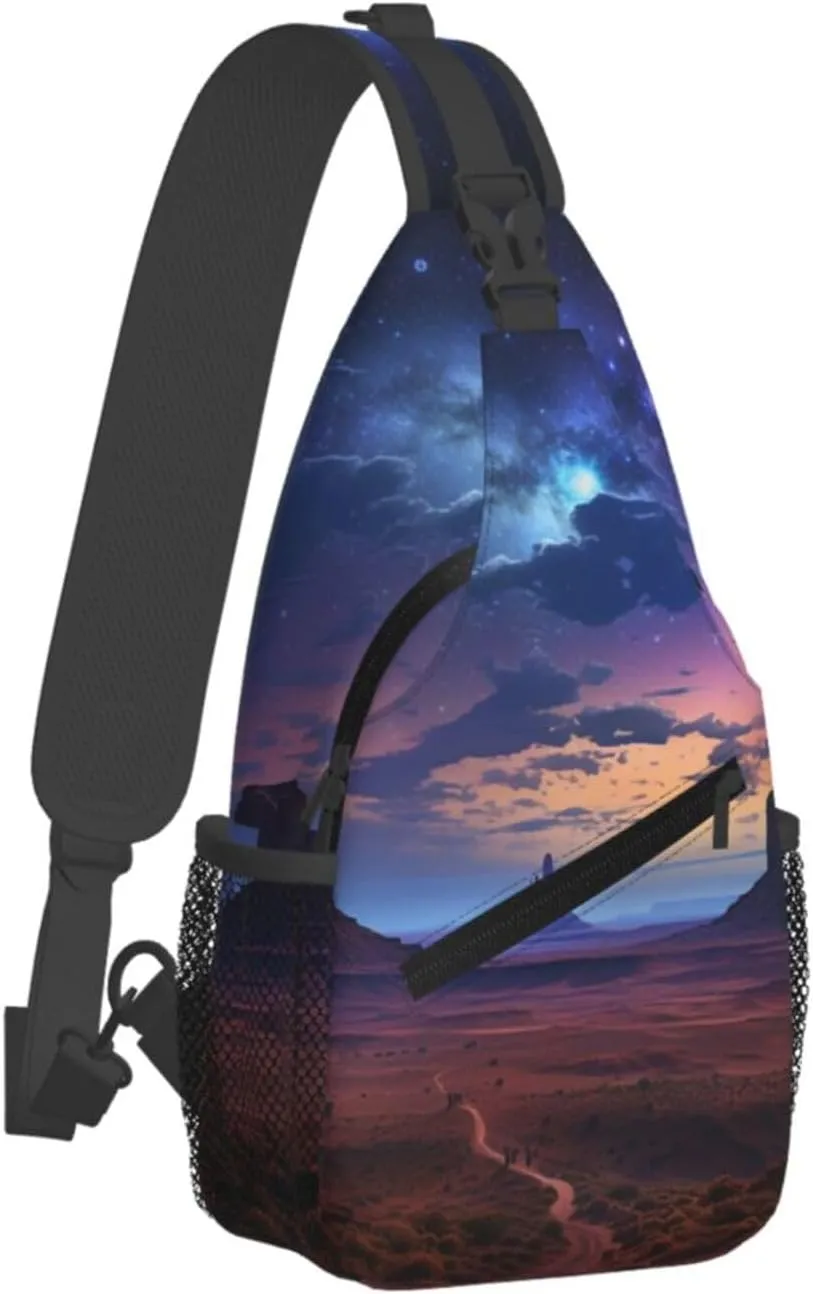 Sling Bag for Women Men Crossbody Bag Sling Backpack Nebula in Desert Monument Valley Landscape Cross Body Bag Adjustable Chest Bag